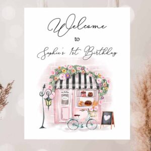 2 editable french birthday welcome sign patisserie tea party birthday floral pink france paris party parisian template printable corjl 0441 1