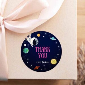 2 editable girl space astronaut favor tag thank you tag birthday party outer space galaxy planets and stars round square corjl template 0259 1