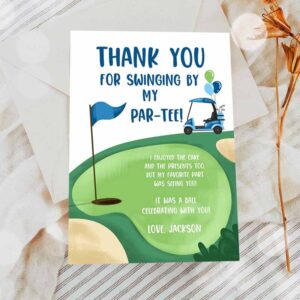 2 editable golf thank you card golfing birthday par tee swinging by hole in one golf court boy girl cart printable corjl template digital 0405 1