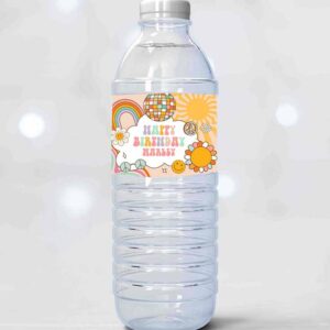 2 editable groovy birthday water bottle label birthday groovy water bottle retro flower power girl printable bottle wrap template corjl 0459 1