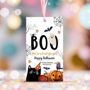 2 editable halloween favor tag boo gift tag costume party trick or treat favor tags birthday party download printable template corjl 0261 1