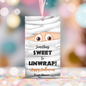 2 editable halloween favor tag mummy gift tags costume party trick or treat favor tags mummy treat tag download printable template corjl 0261 1