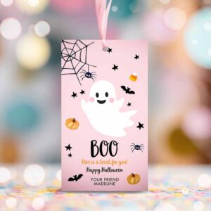 2 editable halloween favor tags boo gift tags costume party trick or treat favor tag birthday party pink download printable template corjl 0418 0261 1
