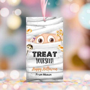 2 editable halloween favor tags mummy gift tag costume party trick or treat candy tags mummy treat tag download printable template corjl 0261 1