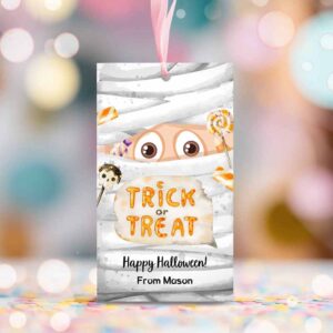 2 editable halloween favor tags mummy gift tags costume party trick or treat candy tags mummy treat tag download printable template corjl 0261 1