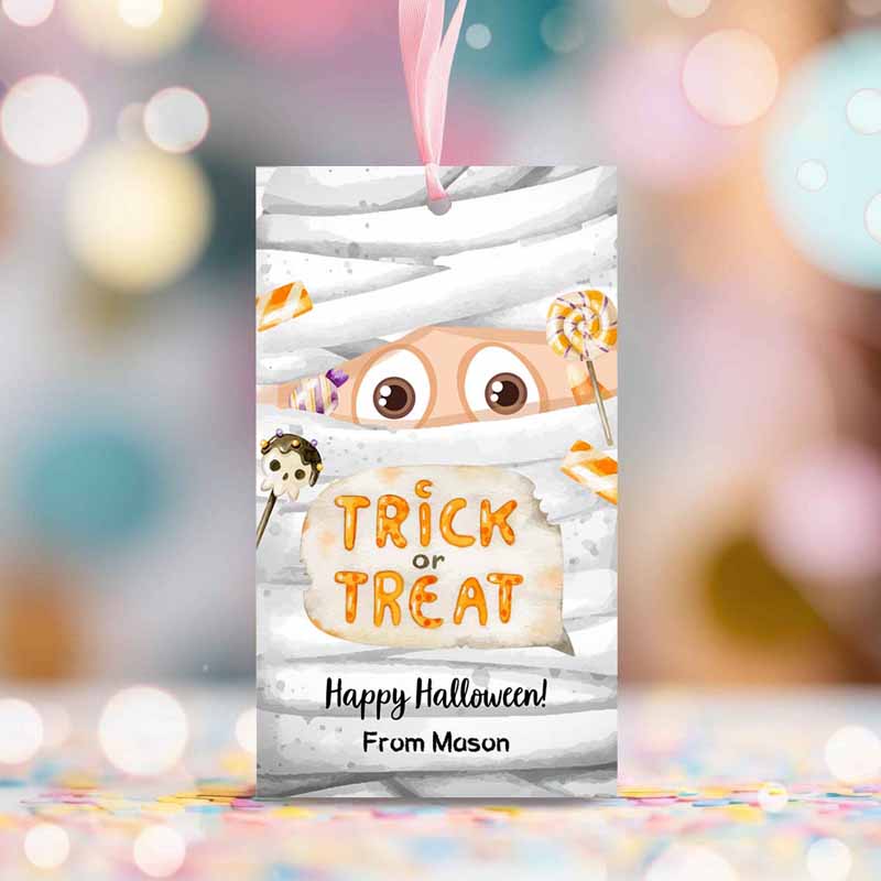 2 editable halloween favor tags mummy gift tags costume party trick or treat candy tags mummy treat tag download printable template corjl 0261 1