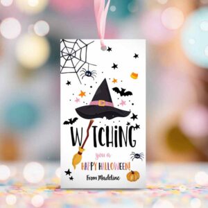 2 editable halloween favor tags witching you a happy halloween trick or treat favor tags birthday party download printable template corjl 0261 1