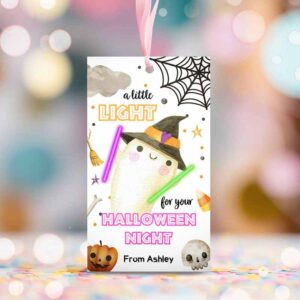 2 editable halloween glow stick favor tags ghost gift tags trick or treat halloween night school treat download printable template corjl 0261 1