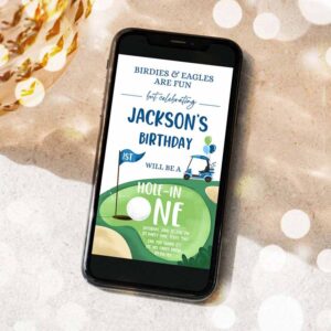 2 editable hole in one birthday evite golf first birthday par tee golf invite boy golf download electronic phone template 1