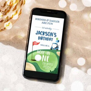 2 editable hole in one birthday evite golf first birthday par tee golf invite boy golf download electronic phone template digital corjl 0405 1