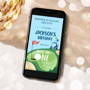 2 editable hole in one birthday evites golf first birthday par tee golf invite boy golf download electronic phone template digital corjl 0405 1