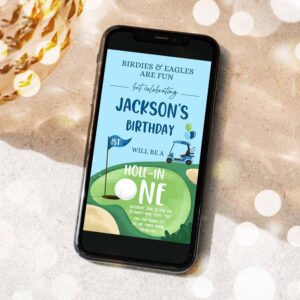 2 editable hole in one birthday party evite golf first birthday par tee golf invite boy golf download electronic phone template 1