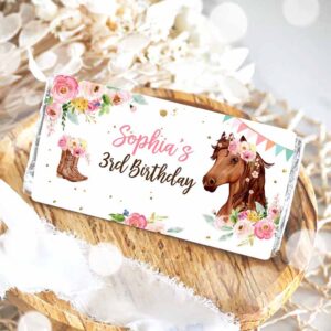 2 editable horse chocolate bar labels candy bar wrapper horse birthday cowgirl floral girl saddle up download corjl template printable 0408 1