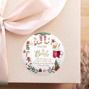 2 editable hot chocolate bomb tags elf bomb instructions cocoa favor tags elf party christmas elf visit elf birthday digital printable 0358 1