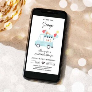 2 editable ice cream truck birthday evite boy ice cream truck invite modern ice cream shoppe van the scoop phone digital template 1