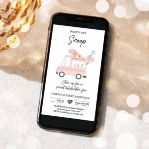 2 editable ice cream truck birthday evite ice cream truck invite modern ice cream shoppe van the scoop phone digital template 1