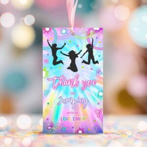 2 editable jump birthday party favor tags tie dye jump luggage favor tag glow jump trampoline party lets jump party instant editable file tn 1