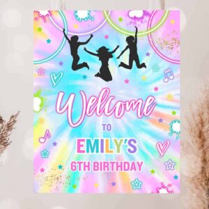 2 editable jump birthday party welcome sign tie dye jump birthday party glow jump trampoline party lets jump party instant editable file tn 1