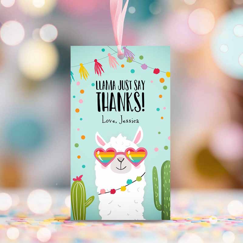 2 editable llama favor tags whole llama fun thank you tags blue llama birthday fiesta mexican cactus gift tag alpaca digital corjl template 0079 1