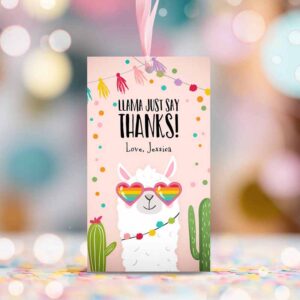 2 editable llama favor tags whole llama fun thank you tags pink llama birthday fiesta mexican cactus gift tag alpaca digital corjl template 0079 1