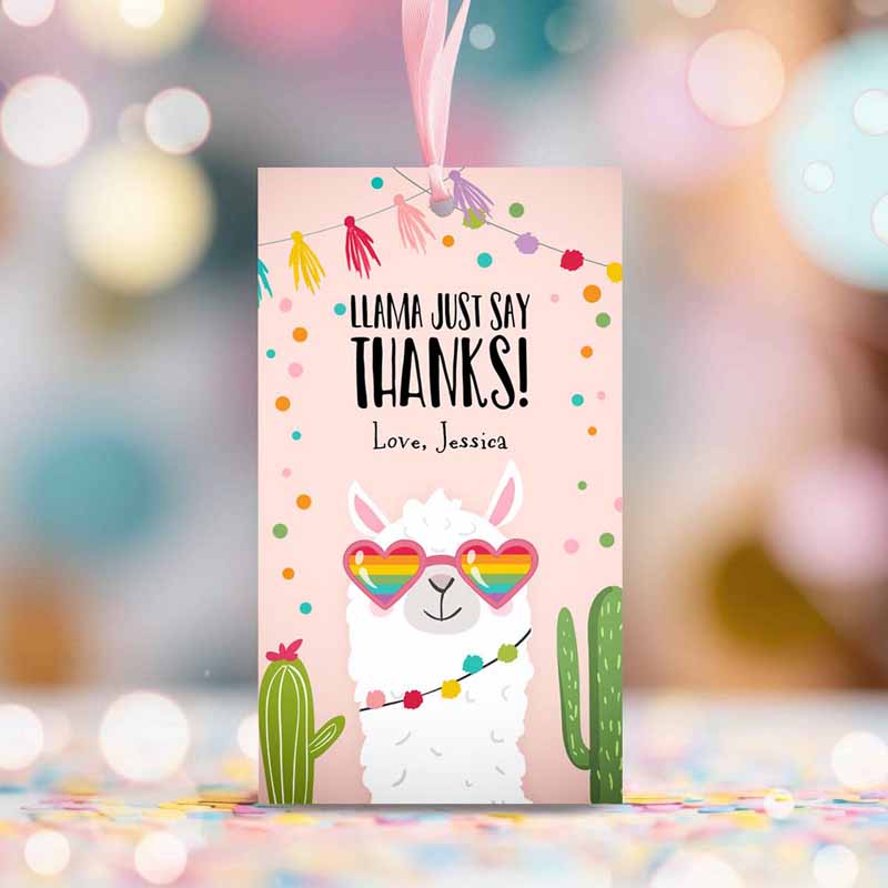2 editable llama favor tags whole llama fun thank you tags pink llama birthday fiesta mexican cactus gift tag alpaca digital corjl template 0079 1