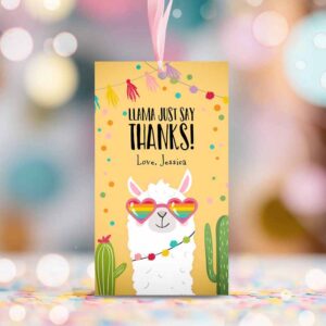 2 editable llama favor tags whole llama fun thank you tags yellow llama birthday fiesta mexican cactus gift tag alpaca digital corjl template 0079 1
