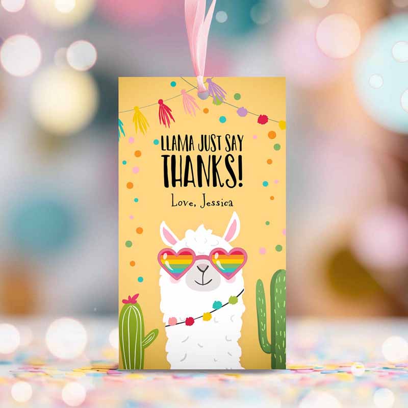 2 editable llama favor tags whole llama fun thank you tags yellow llama birthday fiesta mexican cactus gift tag alpaca digital corjl template 0079 1