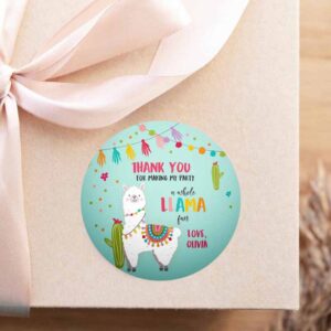 2 editable llama thank you favor tags baby shower llama stickers fiesta cactus alpaca mexican llama birthday girl blue corjl template 0079 1
