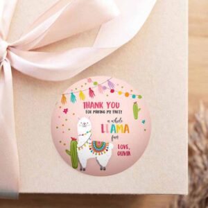 2 editable llama thank you favor tags baby shower llama stickers fiesta cactus alpaca mexican llama birthday girl pink corjl template 0079 1