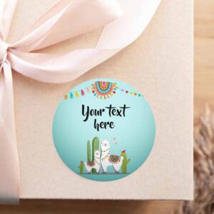 2 editable llama thank you favor tags baby shower stickers fiesta cactus alpaca mexican round square label blue boy corjl template 0079 1