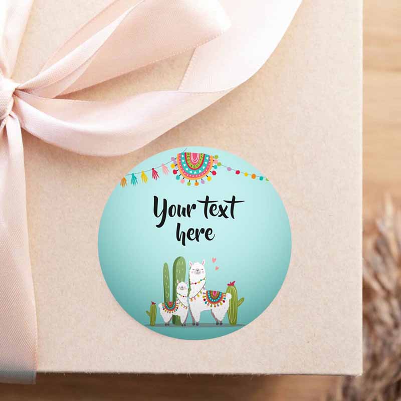 2 editable llama thank you favor tags baby shower stickers fiesta cactus alpaca mexican round square label blue boy corjl template 0079 1