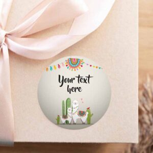 2 editable llama thank you favor tags baby shower stickers fiesta cactus alpaca mexican round square label neutral corjl template 0079 1