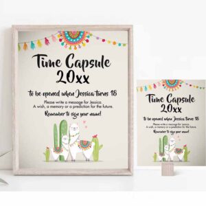 2 editable llama time capsule birthday fiesta llama baby shower guestbook wishes for baby shower neutral alpaca corjl template printable 0079 1
