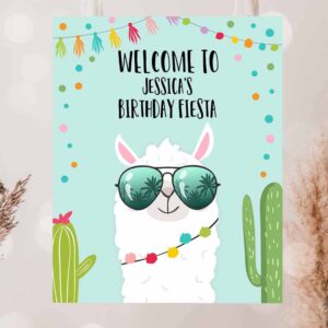 2 editable llama welcome sign sunglasses birthday party whole llama alpaca poster blue boy mexican fiesta baby shower corjl template 0079 1