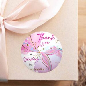 2 editable mermaid birthday favor tags under the sea thank you stickers mermaid party girl pink gold download template corjl printable 0403 1