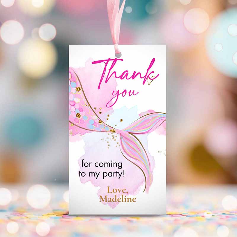 2 editable mermaid birthday favor tags under the sea thank you tags mermaid party girl blush pink gold download template corjl printable 0403 1