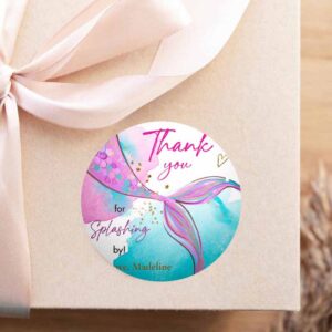 2 editable mermaid birthday favor tags under the sea thank you tags mermaid party mermaid stickers pink download template corjl printable 0403 1