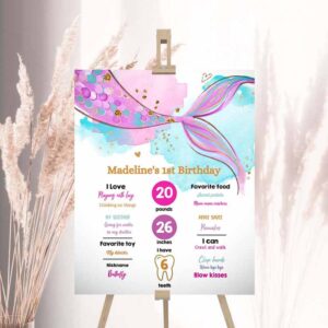 2 editable mermaid birthday milestone sign mermaid tail girl 1st birthday under the sea pink purple gold first template printable corjl 0403 1