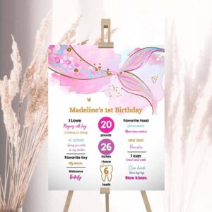 2 editable mermaid birthday milestones sign mermaid tail girl 1st birthday under the sea pink purple gold first template printable corjl 0403 1