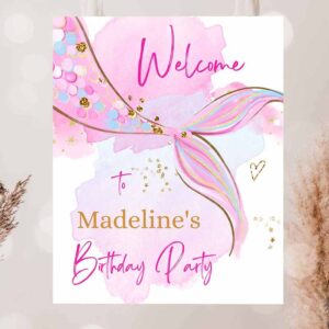 2 editable mermaid welcome sign mermaid birthday party sign girl mermaid tail birthday decor welcome under the sea template corjl printable 0403 1