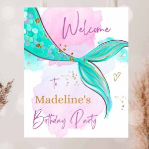 2 editable mermaid welcome sign mermaid birthday sign girl mermaid tail birthday decor welcome under the sea template corjl printable 0403 1