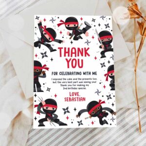 2 editable ninja birthday party thank you card karate red birthday thank you warrior birthday party martial arts ninja party instant download cr4 1