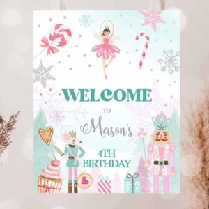 2 editable nutcracker birthday welcome sign winter birthday girl land of sweets party christmas holiday sign template printable corjl 0352 1