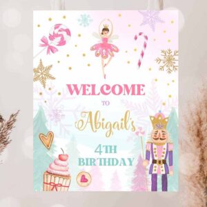 2 editable nutcracker birthday welcome sign winter birthday party girl land of sweets party christmas holiday sign template printable corjl 0352 1