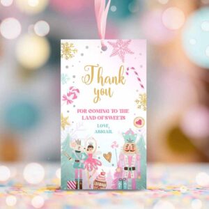 2 editable nutcracker favor tag nutcracker birthday land of sweets thank you tag sugar plum fairy favor tag christmas winter pink gold girl corjl 0352 1