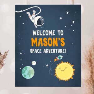 2 editable outer space astronaut welcome sign birthday baby shower welcome 1st birthday boy space adventure template printable corjl 0046 1