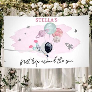 2 editable outer space backdrop banner space birthday girl first trip around the sun galaxy planets download corjl template printable 0366 1