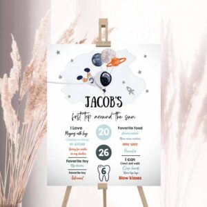 2 editable outer space birthday milestones sign trip around the sun boy 1st birthday astronaut galaxy planets template printable corjl 0366 1