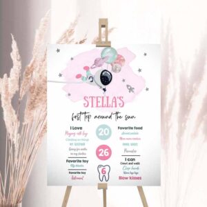 2 editable outer space birthday milestones sign trip around the sun girl 1st birthday space party galaxy astronaut template printable corjl 0366 1