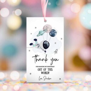 2 editable outer space favor tags astronaut birthday thank you label galaxy gift tag trip out of world planets template corjl printable 0366 1